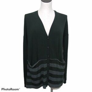 Three Dots Womens Dark Green Striped Button Front Cardigan Sweater FQ7067 Medium